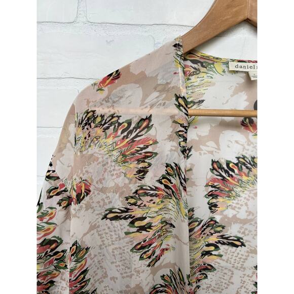 Daniel Rainn Kimono Botanical Feather Boho Print Lightweight Tropical -sz S/M - Picture 6 of 8